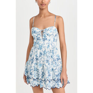 Alice + Olivia 'Daisy' Blue Cotton Tiered Ruffle Mini Dress Size 10